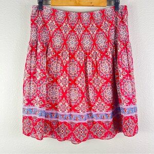Max Studio Red and Blue Patterned Flowy Midi Skirt Size 8 Spring